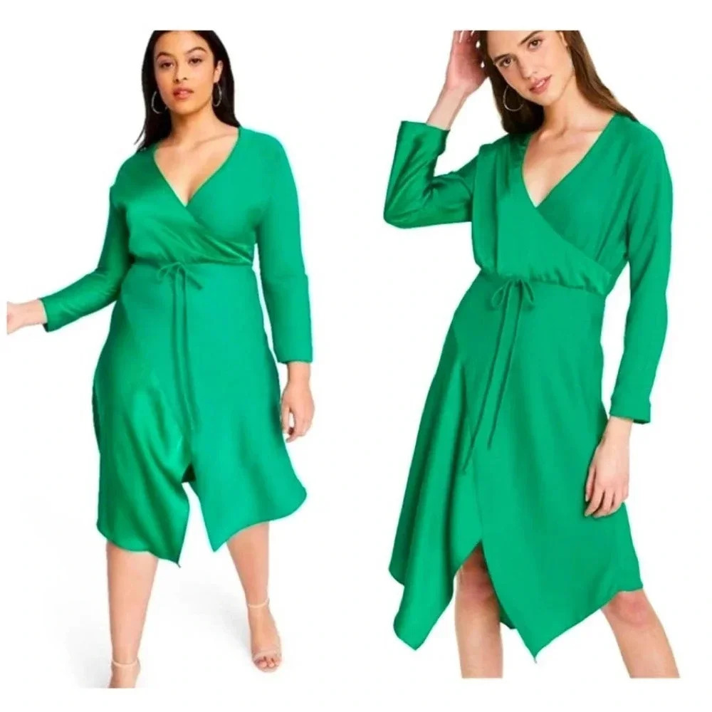 NWOT Cushnie x Target Green Wrap Dress Midi - Long Sleeve Cocktail Casual